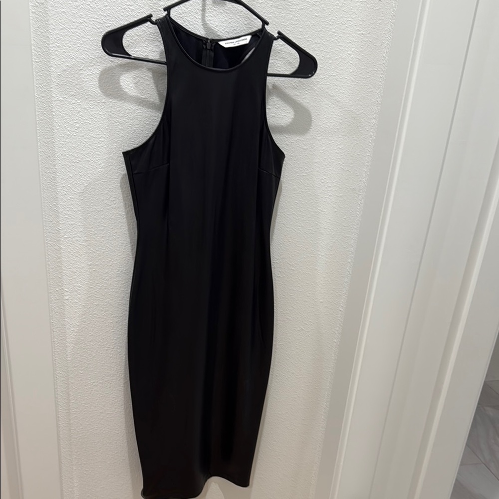 Amanda Uprichard Black Faux Leather Midi Dress- small
